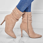 Bottes à talons hauts pointus en daim pour femme