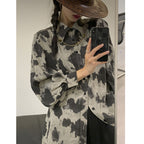Blouse à manches longues noire, grise, à blocs de couleur léopard, chemise boutonnée avec chaîne, simple boutonnage, chemisier ample pour femmes