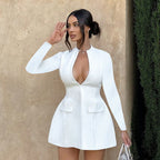 Robe élégante et sexy moulante à col en V et manches longues