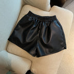 Short en similicuir taille haute pour femme, coupe ample, décontracté avec fente
