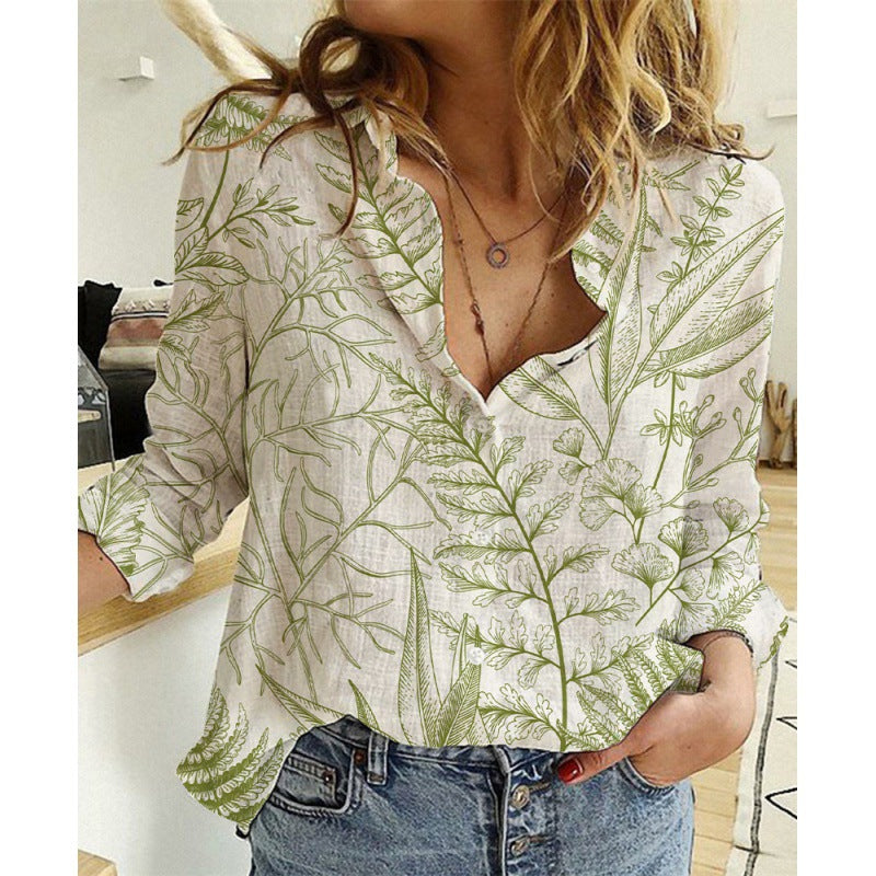 Chemise en lin et coton lavé à manches longues boutonnée pour femme