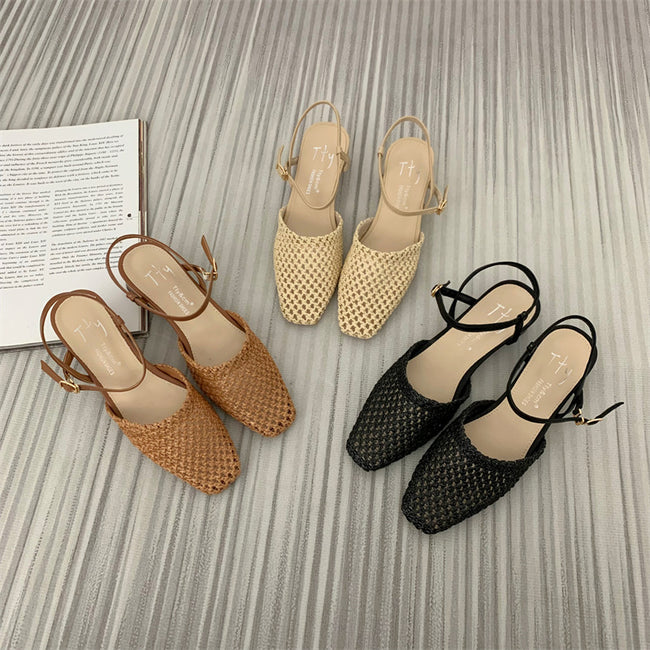 Sandales femme ajourées à bout fermé tissé vintage Hover Image