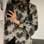 Blouse à manches longues noire, grise, à blocs de couleur léopard, chemise boutonnée avec chaîne, simple boutonnage, chemisier ample pour femmes