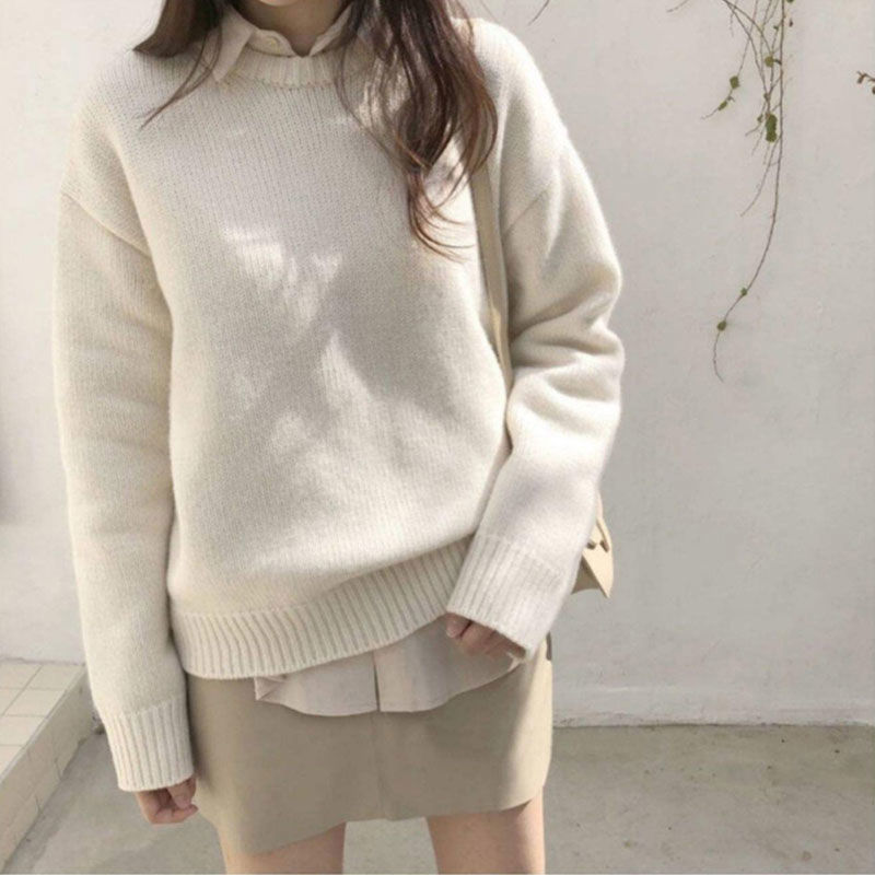 Pull uni à col rond pour femme