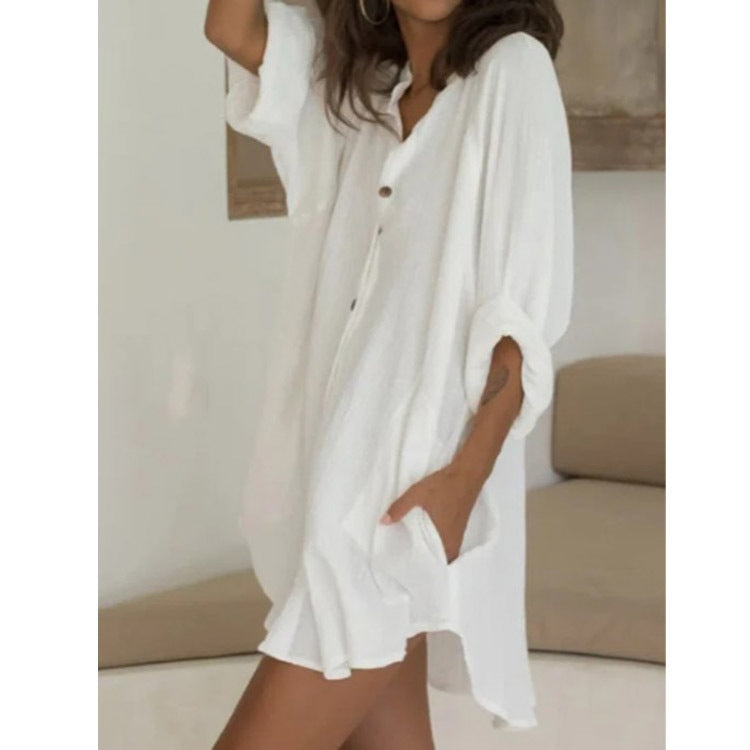 Chemise ample mi-longue à manches longues pour femme