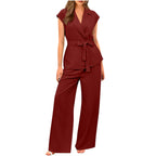 Ensemble deux pièces de costume pantalon large de couleur unie pour femme