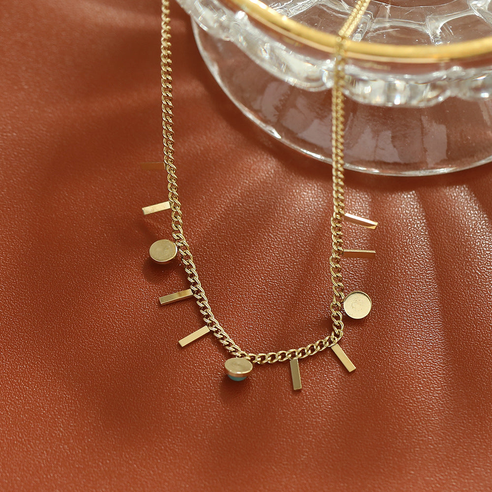 Collier fantaisie pour femme en acier inoxydable plaqué or 14 carats avec pendentif en zircon