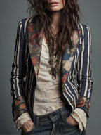 Blazer Bohème Rayé et Color-Block pour Femme