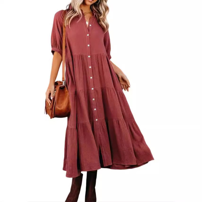Robe décontractée boutonnée à manches longues pour femmes