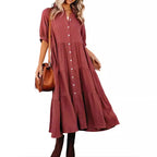 Robe décontractée boutonnée à manches longues pour femmes
