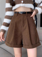 Shorts En Velours Côtelé Marron Tendance Pour Femmes
