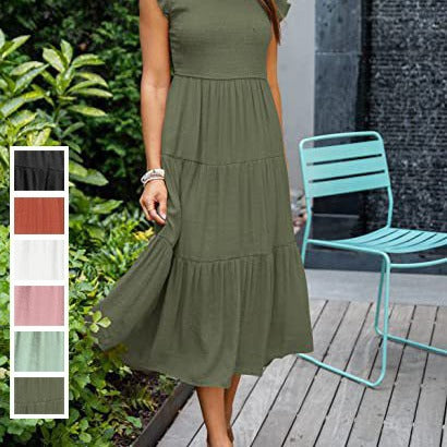 Robe Bohème Mi-Longue à Manches Courtes