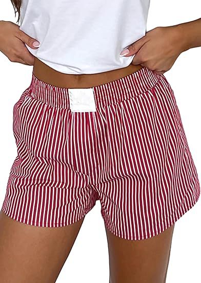 Short en vrac confortable rayé avec poches pour femmes