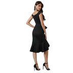 Robe femme à épaules dénudées, col en V, volants, taille plissée et fente