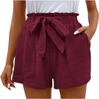 Short décontracté à taille élastique de couleur unie pour femme, taille haute, coupe ample, jambe large et simple