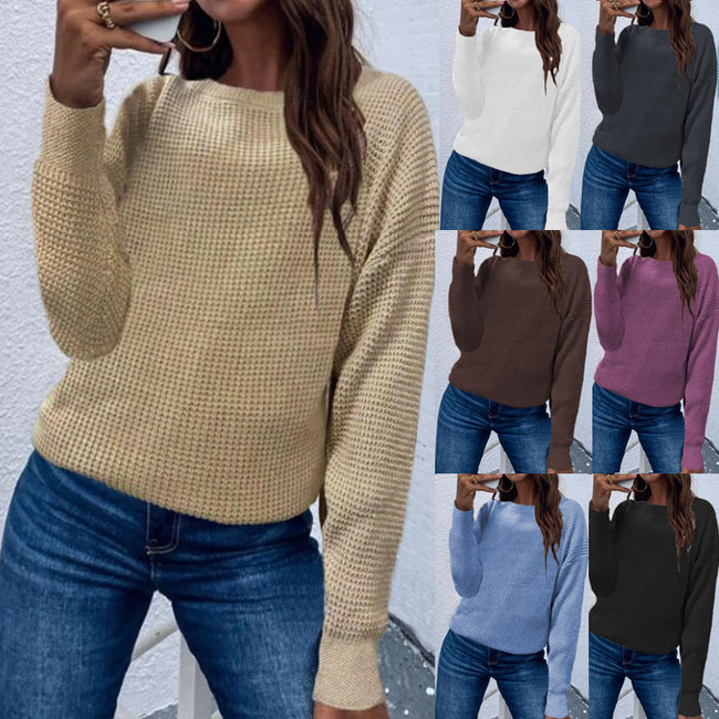 Solid Color Pullover Sweater Knitted Top For Women Hover Image