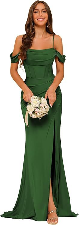 Robe de bal corset en satin épaules dénudées pour demoiselle d'honneur