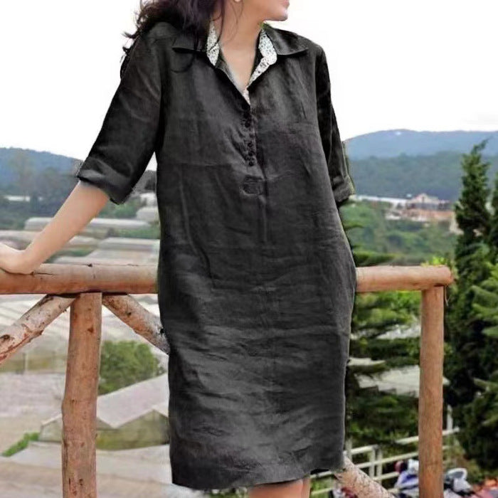 Nouvelle robe mi-longue ample à col en V pour femme