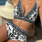 Maillot de bain deux pièces taille haute imprimé
