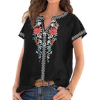 Haut T-shirt femme d'été à manches courtes imprimé ethnique