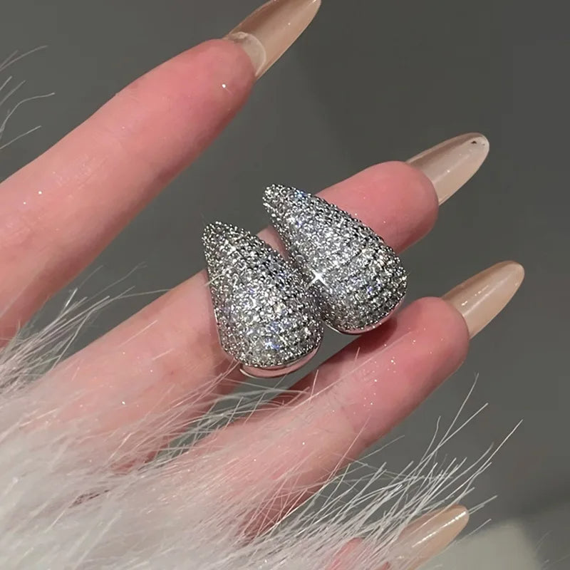 Boucles d'oreilles pendantes dôme épaisses et vintage en acier inoxydable brillant incrusté de zircon pour femmes