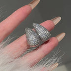 Boucles d'oreilles pendantes dôme épaisses et vintage en acier inoxydable brillant incrusté de zircon pour femmes