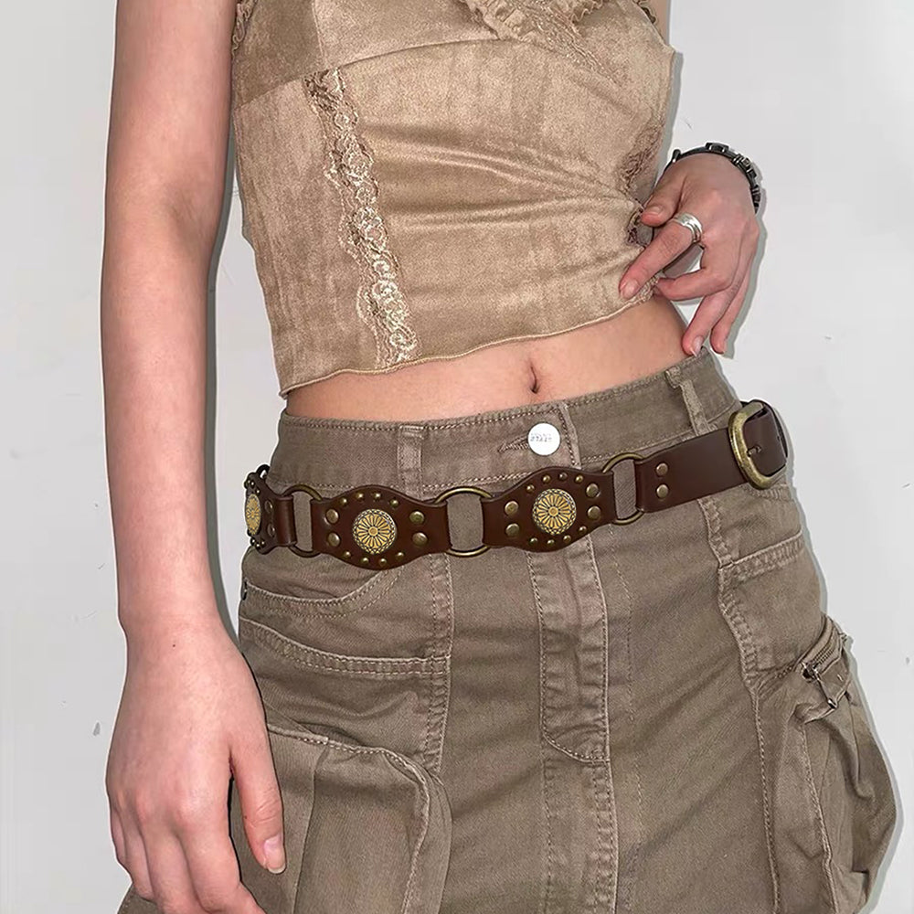 Ceintures vintage pour hommes et femmes avec jolie boucle métallique rivetée Accessoires de mode punk hip-hop
