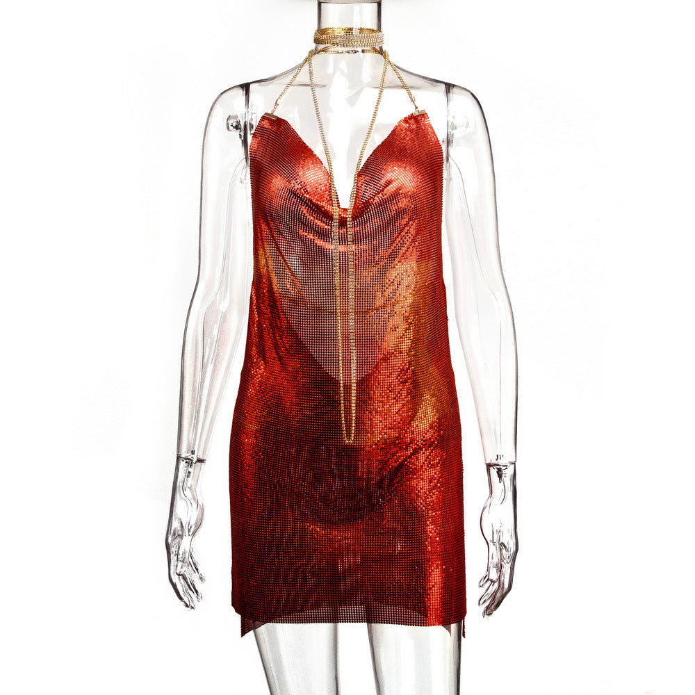 Robe Métallisée à Paillettes et Strass Femme