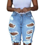 Short en jean taille haute déchiré pour femmes