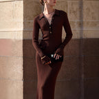 Robe moulante en maille contrastée, style français, pour femme