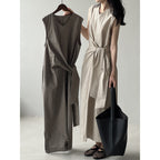Waist Trimming Lace Up Sleeveless Dress Summer New