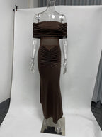 Robe de soirée plissée sans manches pour femme