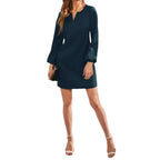 Robe Chic Unie Femme Vert Foncé Manches Courtes