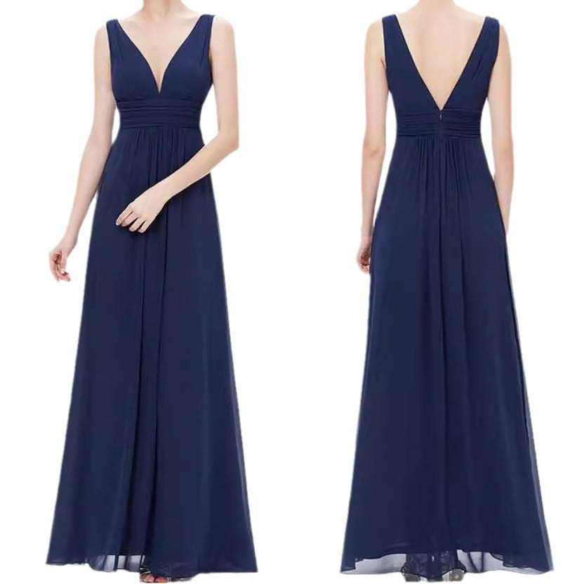 Robe de soirée longue trapèze grande taille à col en V profond pour demoiselle d'honneur