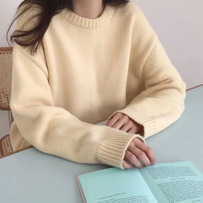 Pull uni à col rond pour femme