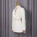 Ensemble deux pièces tailleur femme blazer et jupe perles brodés à la main