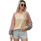 Pull ample en maille texturée à carreaux pour femmes