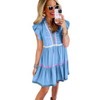 Robe superposée col en V color block tendance