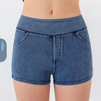 Short en jean taille haute de yoga pour femme