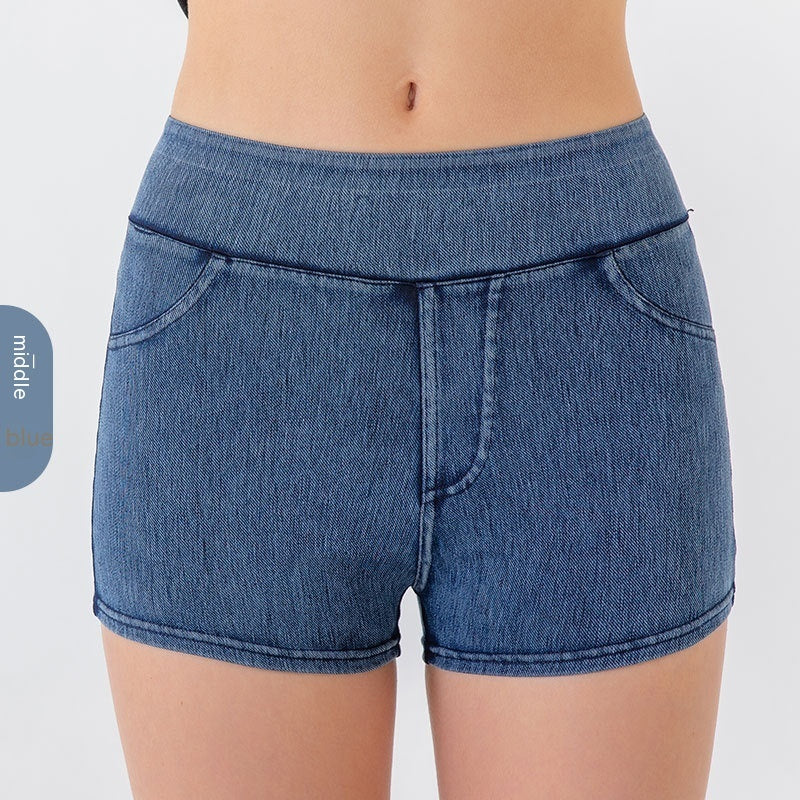 Short en jean taille haute de yoga pour femme