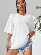 T-shirts décontractés en coton imprimés grappes de fleurs pour femmes
