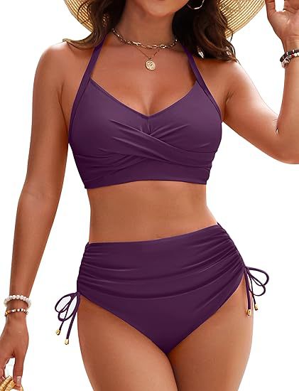 Womens High-Waisted Drawstring Bikini Set
