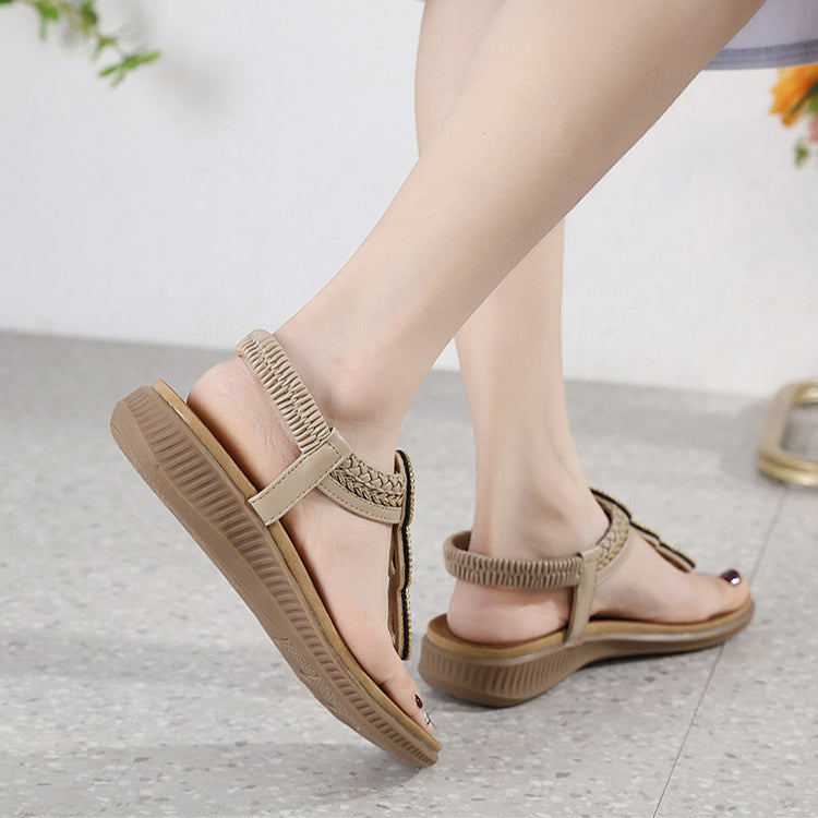 Tongs Bohème Femme Tressées Chaussures de Plage Claquettes