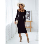 Robe Midi Femme en Maille Couleur Unie