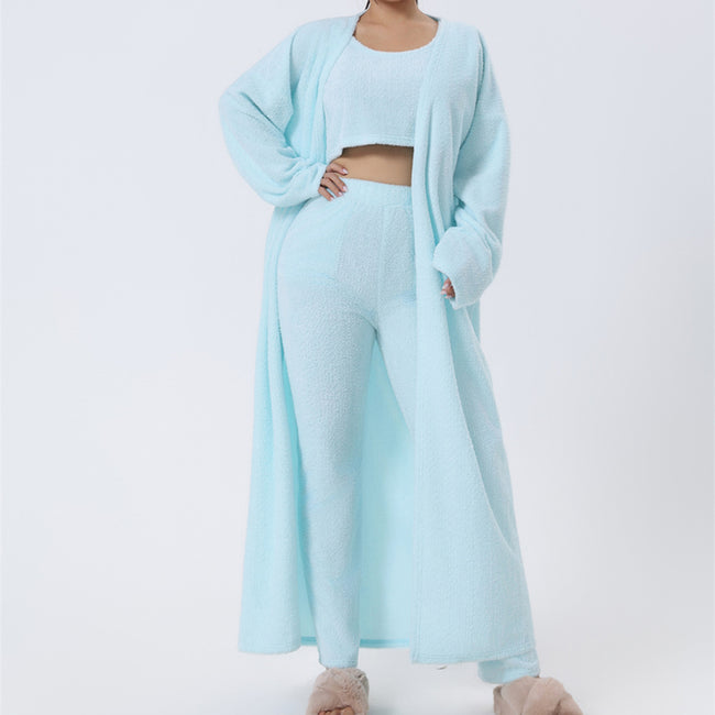 Ensemble de pyjama douillet, Ensemble de détente 3 pièces, Joli vêtement de détente, Ensembles de survêtement chauds, Ensemble assorti, Ensemble de détente, Ensembles de pantalons 3 pièces, Robe d'hiver femme Hover Image