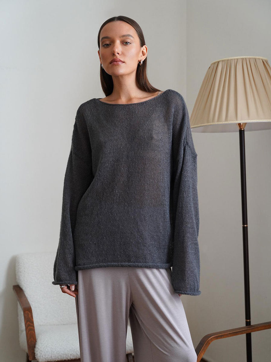 Pull creux fin à manches cloche pour femme