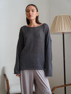 Pull creux fin à manches cloche pour femme