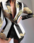 Blazer à revers multicolore européen et américain