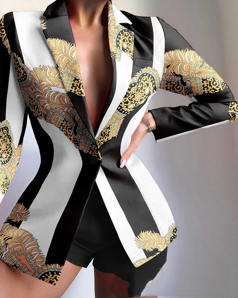 Blazer à revers multicolore européen et américain