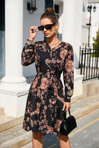 Summer Printing Long Sleeve Big Hem Dress